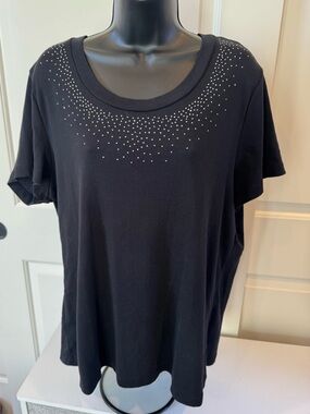 Venezia Black Short-Sleeve Top with Rhinestone Accent
